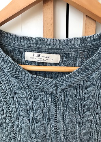 Erkek Vintage Gri Örgü Triko Kazak - Görsel 2