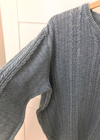 Erkek Vintage Gri Örgü Triko Kazak - Görsel 3