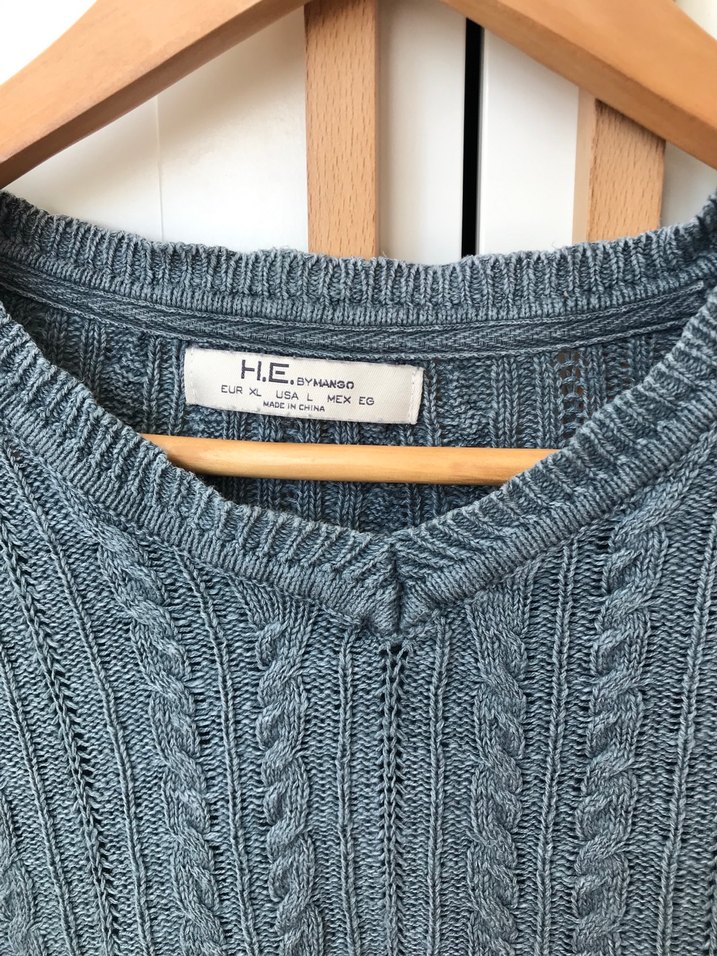 Erkek Vintage Gri Örgü Triko Kazak - Görsel 2