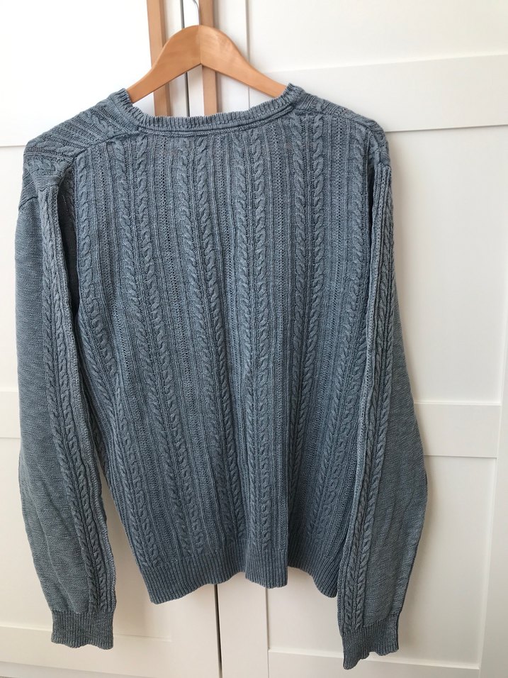 Erkek Vintage Gri Örgü Triko Kazak - Görsel 4