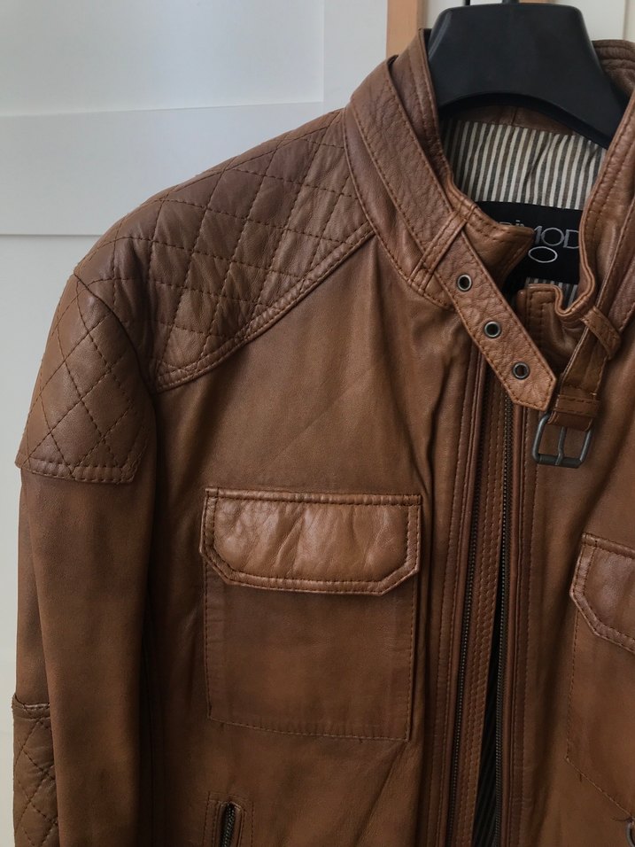 Derimod Hakiki Deri Kahverengi  Biker Ceket - Görsel 3