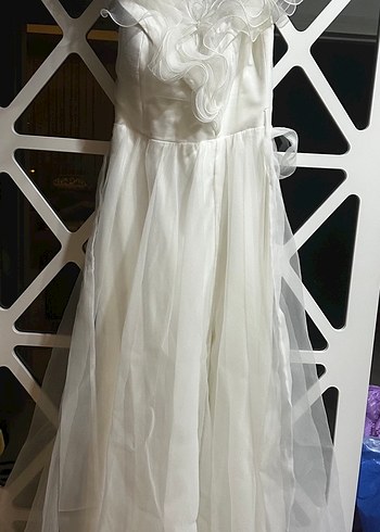 Beyaz madonna yaka Uzun A Kesim beyaz elbise - Görsel 4