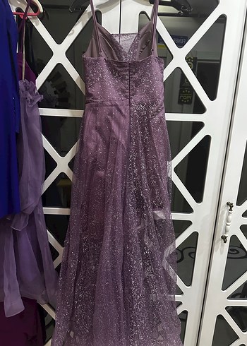Parlak Mor Uzun Askılı Gece Elbisesi - Görsel 5