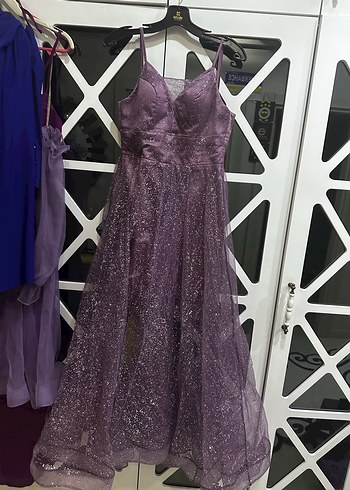 Parlak Mor Uzun Askılı Gece Elbisesi - Görsel 2