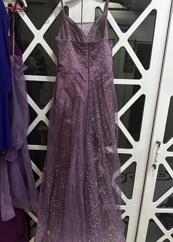 Parlak Mor Uzun Askılı Gece Elbisesi - Görsel 4