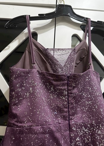 Parlak Mor Uzun Askılı Gece Elbisesi - Görsel 6