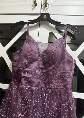 Parlak Mor Uzun Askılı Gece Elbisesi - Görsel 3