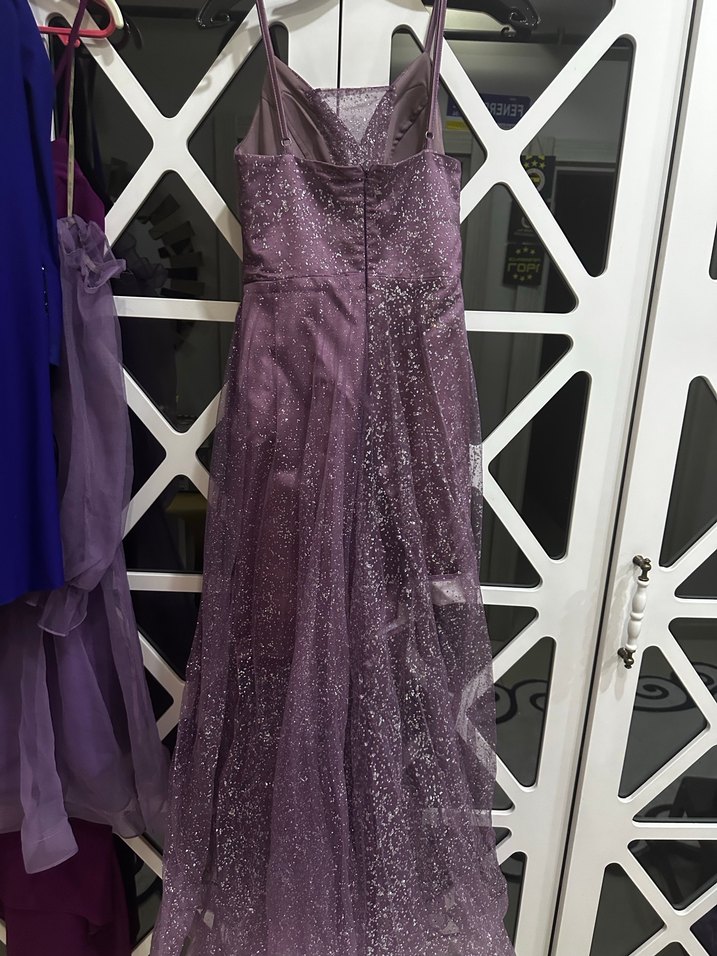 Parlak Mor Uzun Askılı Gece Elbisesi - Görsel 4