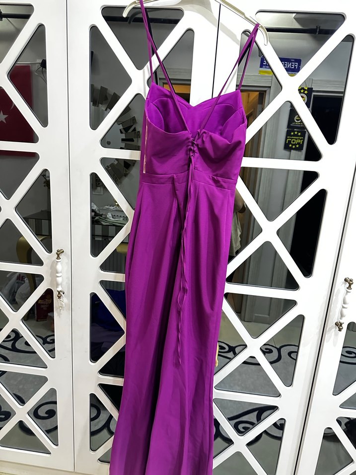 Mor Uzun Askılı Abiye Elbise - Görsel 5