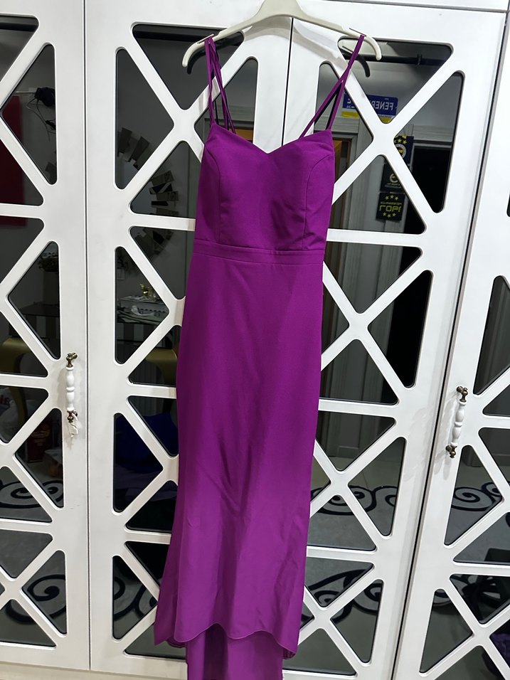 Mor Uzun Askılı Abiye Elbise - Görsel 2