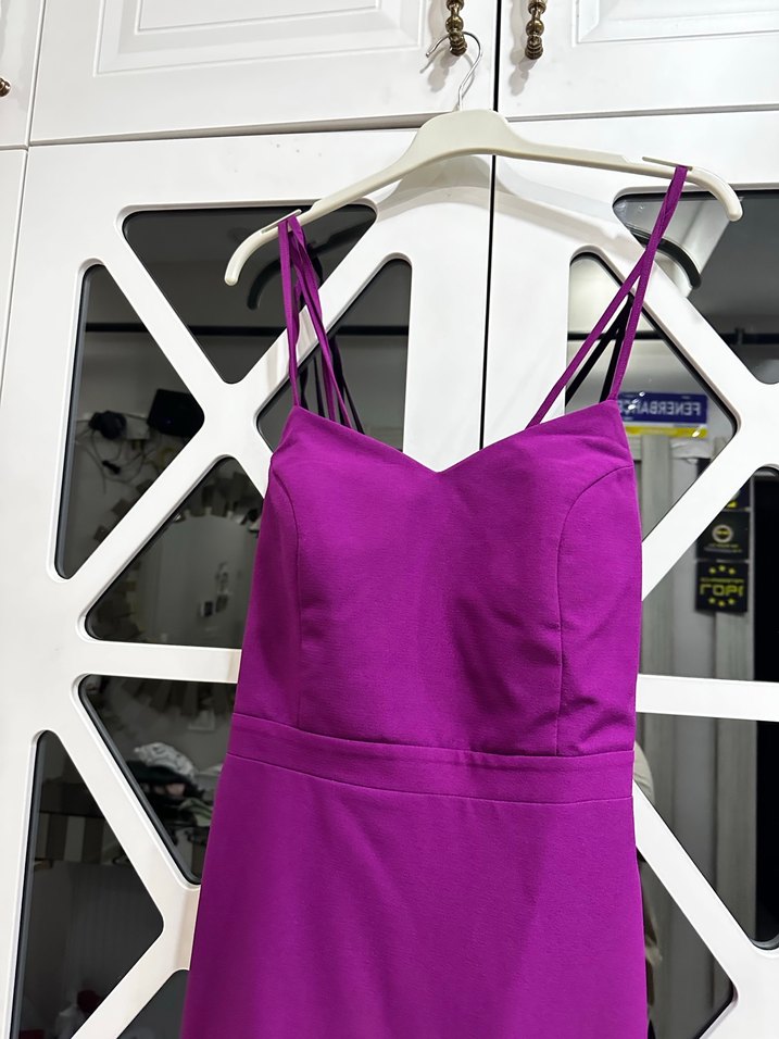 Mor Uzun Askılı Abiye Elbise - Görsel 4