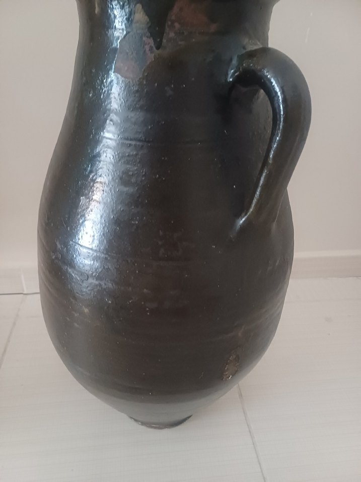 Siyah Kulplu Seramik. çok. eski.  antika küp - Görsel 2