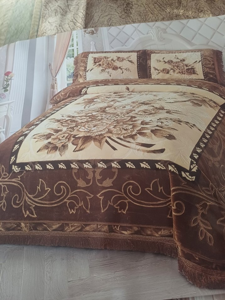 Açık Kahverengi  desenli. 4 parca. bataniye  karyola örtüsü - Görsel 5