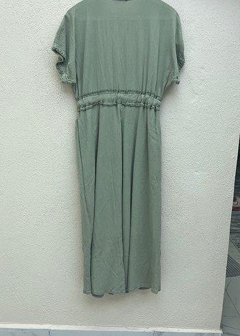 Kemerli V Yaka Keten Uzun Elbise - Görsel 2