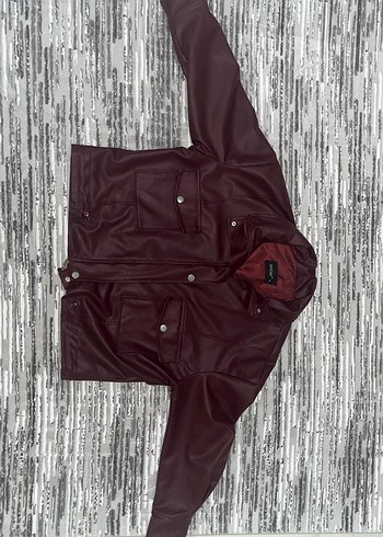 Bordo Deri Kadın Ceket, Düğmeli, Regular Fit - Görsel 4