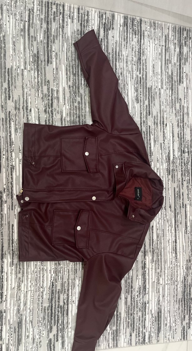 Bordo Deri Kadın Ceket, Düğmeli, Regular Fit - Görsel 2