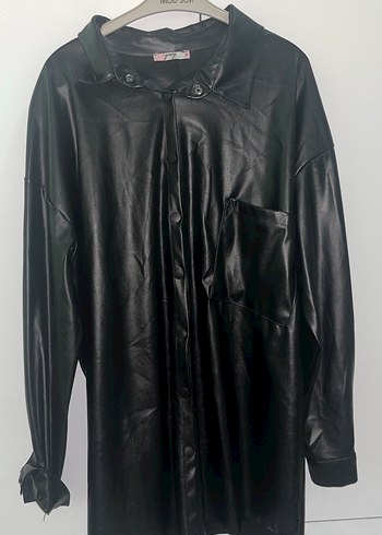 Düğmeli Siyah Deri Kadın Ceket - Görsel 2