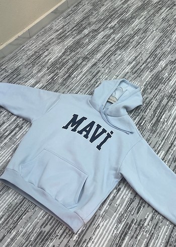 Mavi Kapüşonlu Logo Baskılı Sweatshirt - Görsel 5