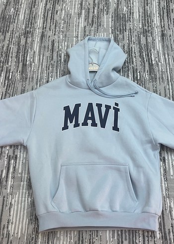 Mavi Kapüşonlu Logo Baskılı Sweatshirt - Görsel 4
