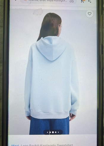 Mavi Kapüşonlu Logo Baskılı Sweatshirt - Görsel 2