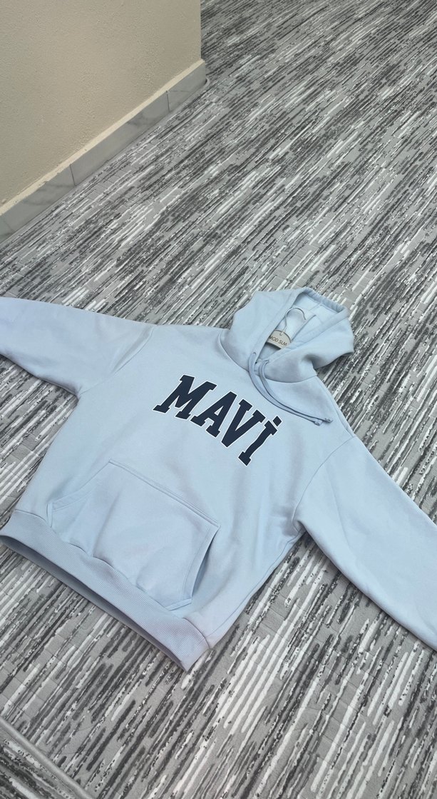 Mavi Kapüşonlu Logo Baskılı Sweatshirt - Görsel 5