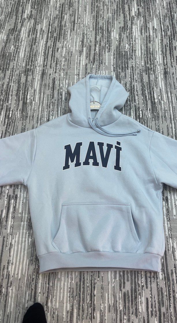 Mavi Kapüşonlu Logo Baskılı Sweatshirt - Görsel 4