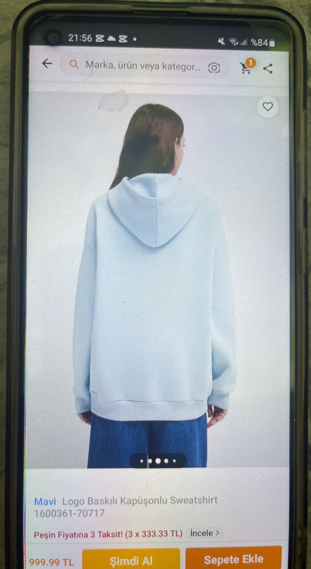 Mavi Kapüşonlu Logo Baskılı Sweatshirt - Görsel 2