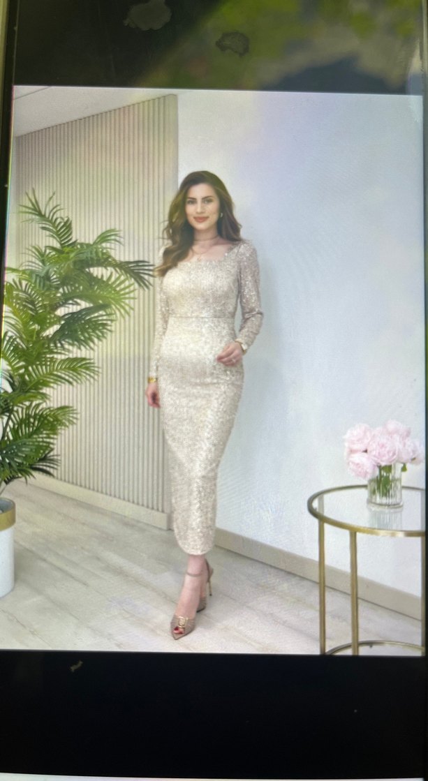 Uzun Kollu Gri Drapeli Abiye Elbise - Görsel 5