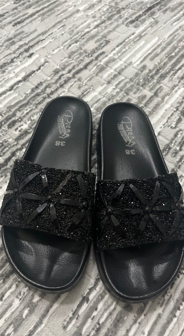 Siyah Yılan Desenli Platform Terlik - Görsel 2