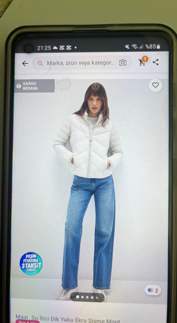 Bej Kadın Kışlık Mont, Fermuarlı, Yüksek Yakalı - Görsel 5