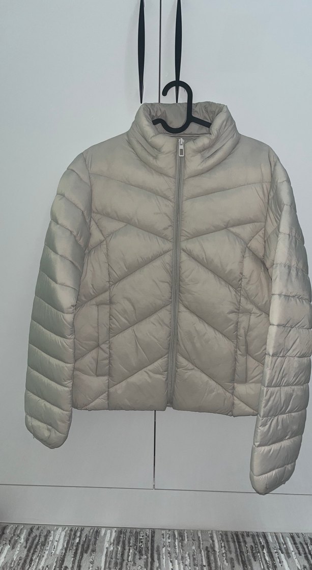 Bej Kadın Kışlık Mont, Fermuarlı, Yüksek Yakalı - Görsel 3