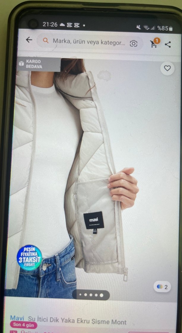 Bej Kadın Kışlık Mont, Fermuarlı, Yüksek Yakalı - Görsel 2