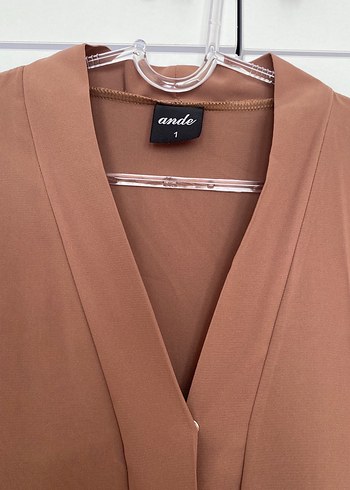 V Yaka Uzun Kollu Bej Kadın Elbise - Görsel 4