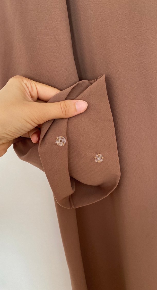 V Yaka Uzun Kollu Bej Kadın Elbise - Görsel 2