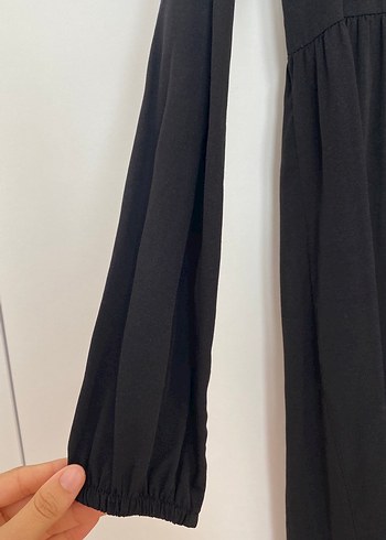 Siyah Uzun Keten Elbise, Bol Kesim, Drapeli - Görsel 2