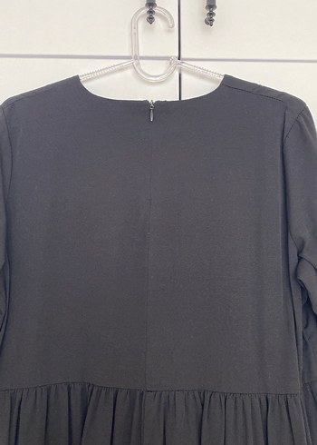 Siyah Uzun Keten Elbise, Bol Kesim, Drapeli - Görsel 3