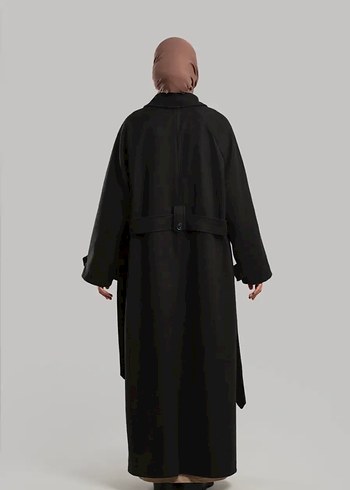 Siyah Uzun Kadın Kaban Notch Yaka - Görsel 6