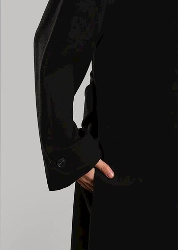 Siyah Uzun Kadın Kaban Notch Yaka - Görsel 3