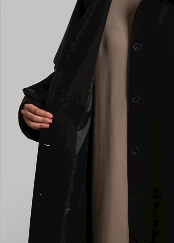 Siyah Uzun Kadın Kaban Notch Yaka - Görsel 2