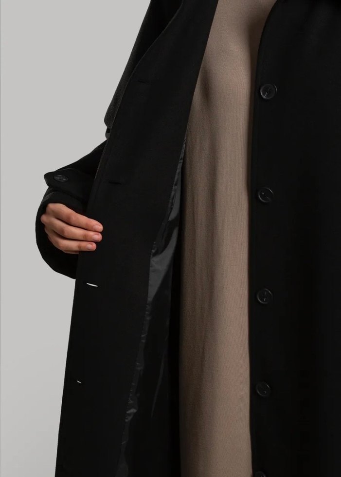 Siyah Uzun Kadın Kaban Notch Yaka - Görsel 2