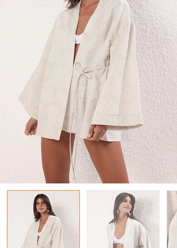 Kadın Bej Keten Kimono