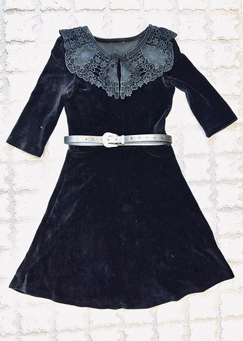 American Retro Kemerli Siyah Gotik Midi Elbise