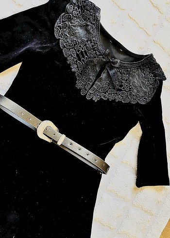 s Beden siyah Renk Kemerli Siyah Gotik Midi Elbise