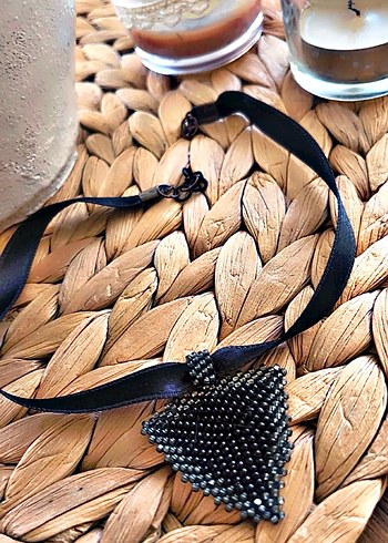 American Vintage Siyah Boncuklu Midi Gotik Kolye Choker