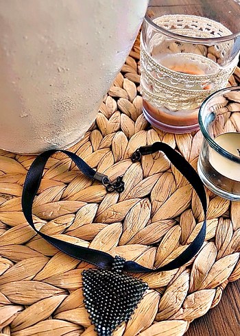 Beden Siyah Boncuklu Midi Gotik Kolye Choker