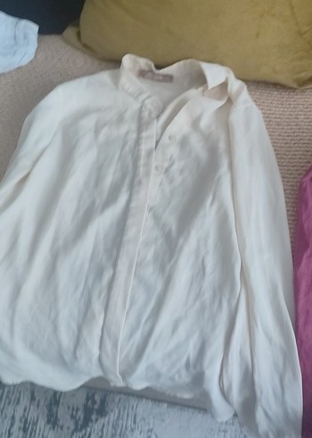 s Beden pembe Renk Pembe, Düğmeli, Uzun Kollu Keten Kadın Gömlek