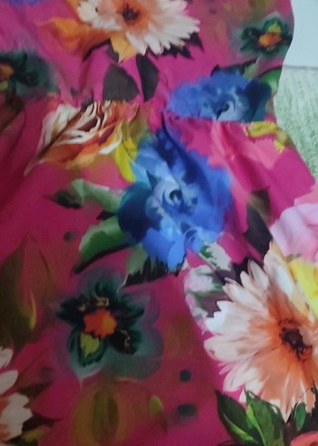 Pembe Çiçek Desenli Uzun Bohem Elbise - Görsel 3