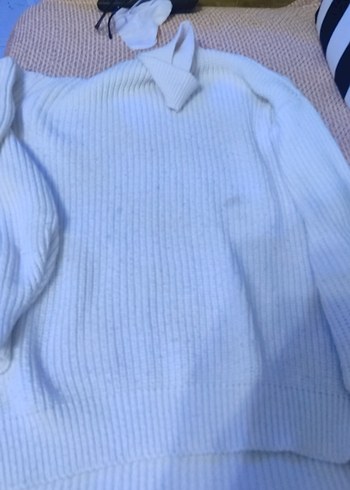 Beyaz Kadın Örgü Triko Kazak - Görsel 4