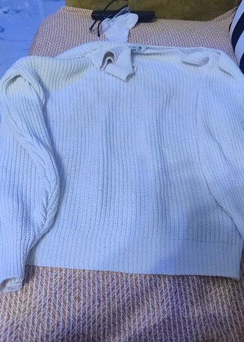 Beyaz Kadın Örgü Triko Kazak - Görsel 3