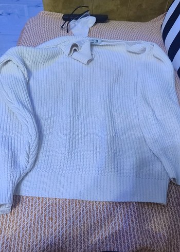 Beyaz Kadın Örgü Triko Kazak - Görsel 2